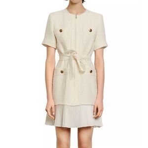 Sandro Joana Belted Pleated-Hem Dress ♡